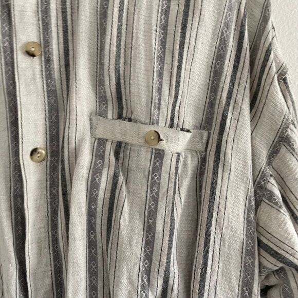 Vintage Boho City Streets Cotton Linen Blend Striped High Neck Long Sleeved - Picture 10 of 12